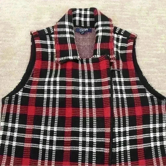 Chaps by Ralph Lauren Plaid Moto-Style Vest - Picture 2 of 4